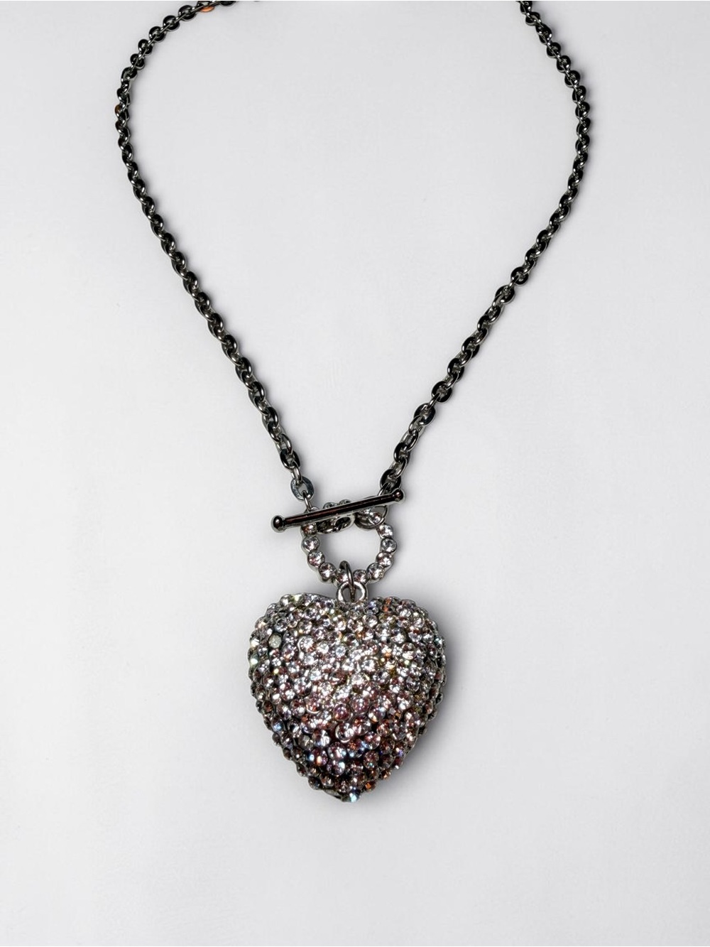 Crystal Pavé Heart Pendant Necklace - Silver-Tone